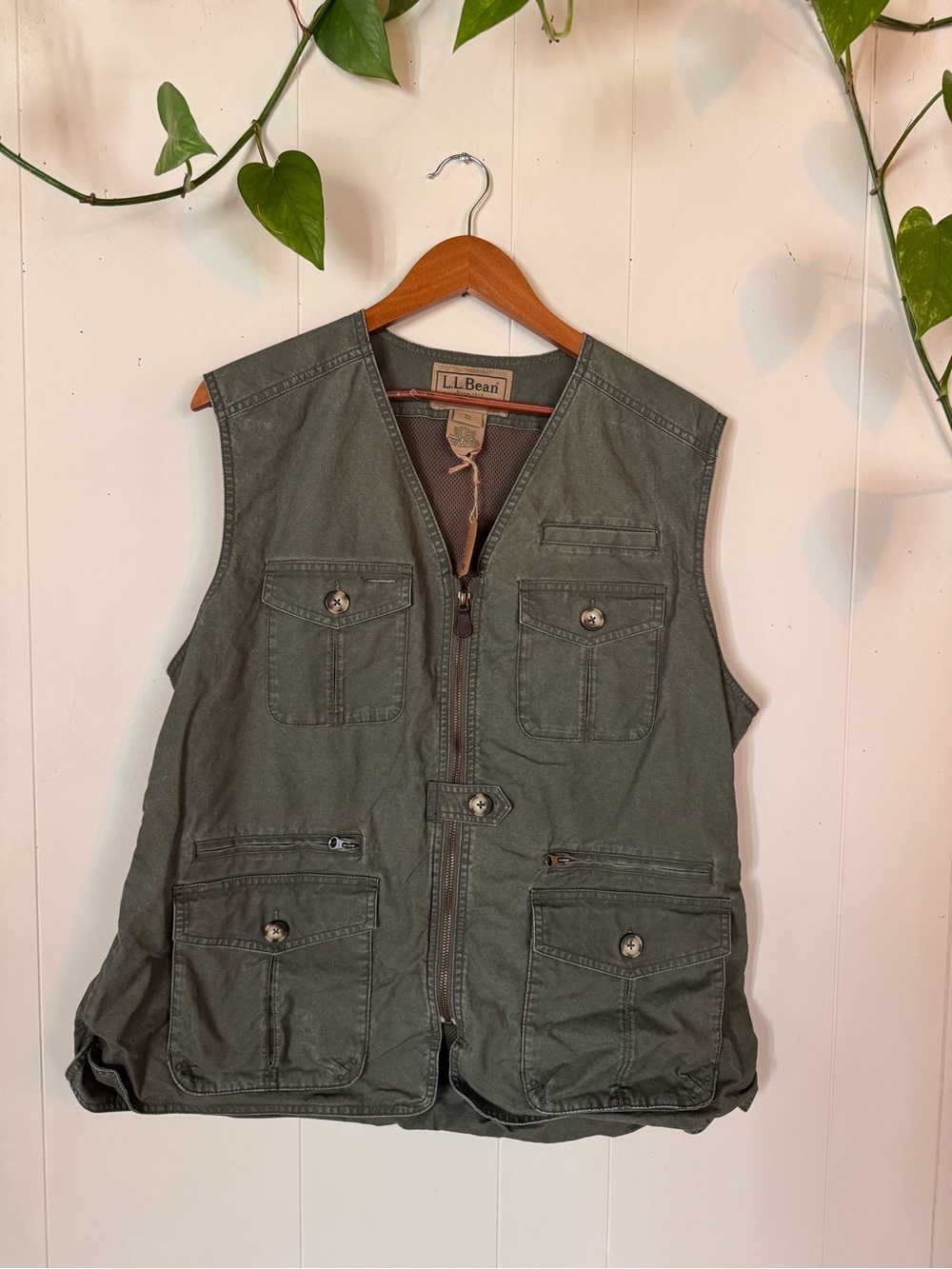L.L. Bean Olive Utility Field Vest with Multiple Pockets